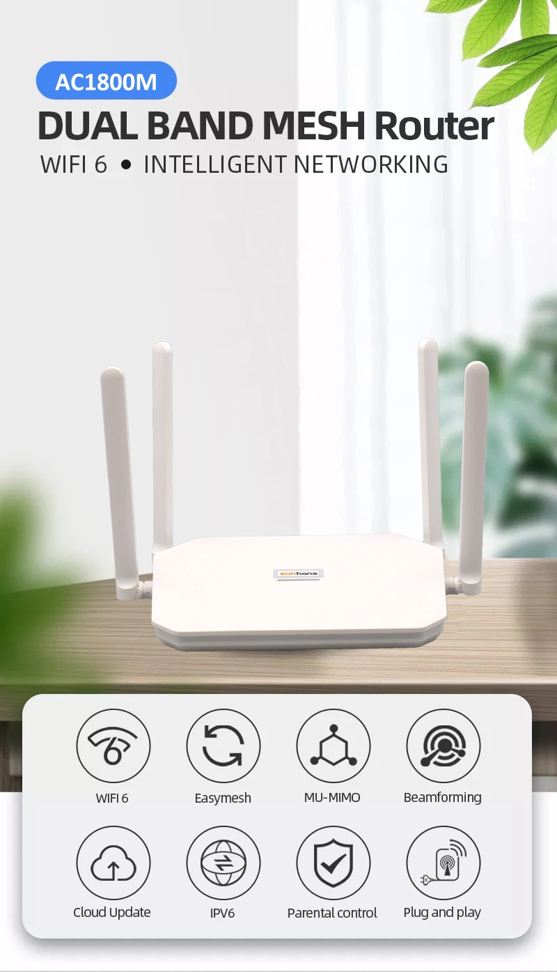 Dual-Band AC1800 2.4G 5g Mesh System Wireless Router for WiFi Hotspot Whole Home Signal Coverage
